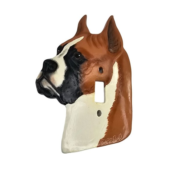Vintage Boxer Dog Light Switch Cover Face Plate Ceramic Signed 88 - Picture 1 of 8